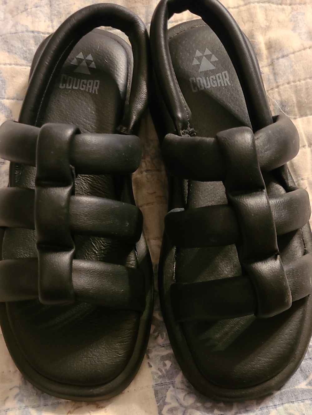 Cougar Black Padded Cross-Strap Slide Sandals